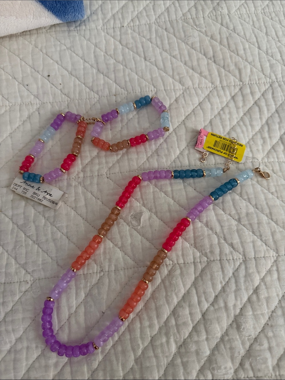 Colorful Beaded Necklace and Bracelet Set - Multicolor